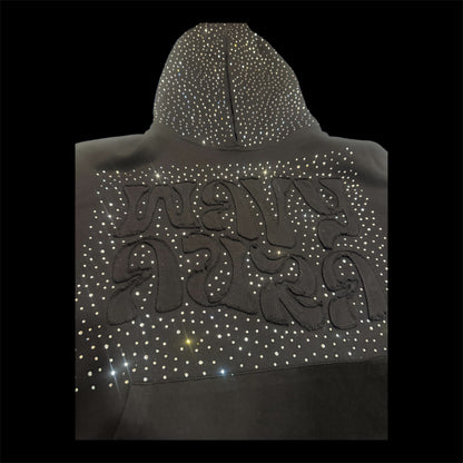 Acid Wash Studded Hoodie - Black
